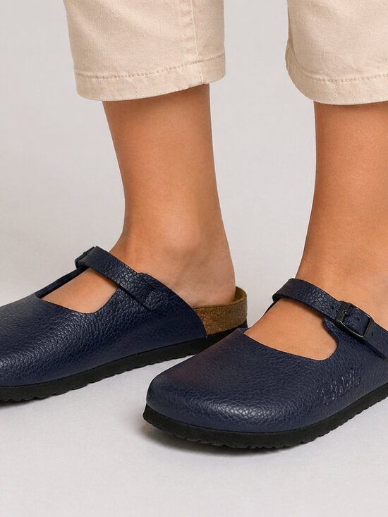 Birkenstock Shoes - Birkenstock Mary Blue Leather Clogs Women’s 38 US 7 Narrow Strap Buckle